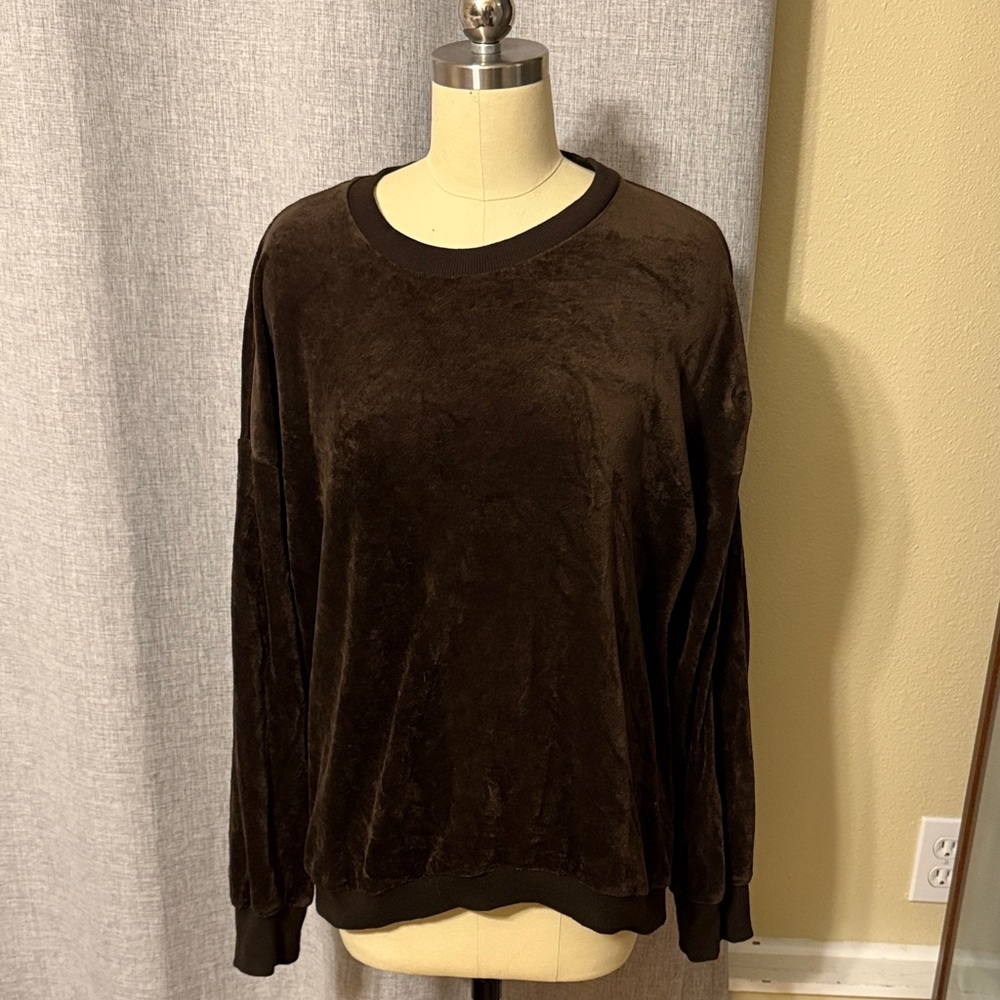 Vince Chocolate Velvet Velour Crew Neck Top